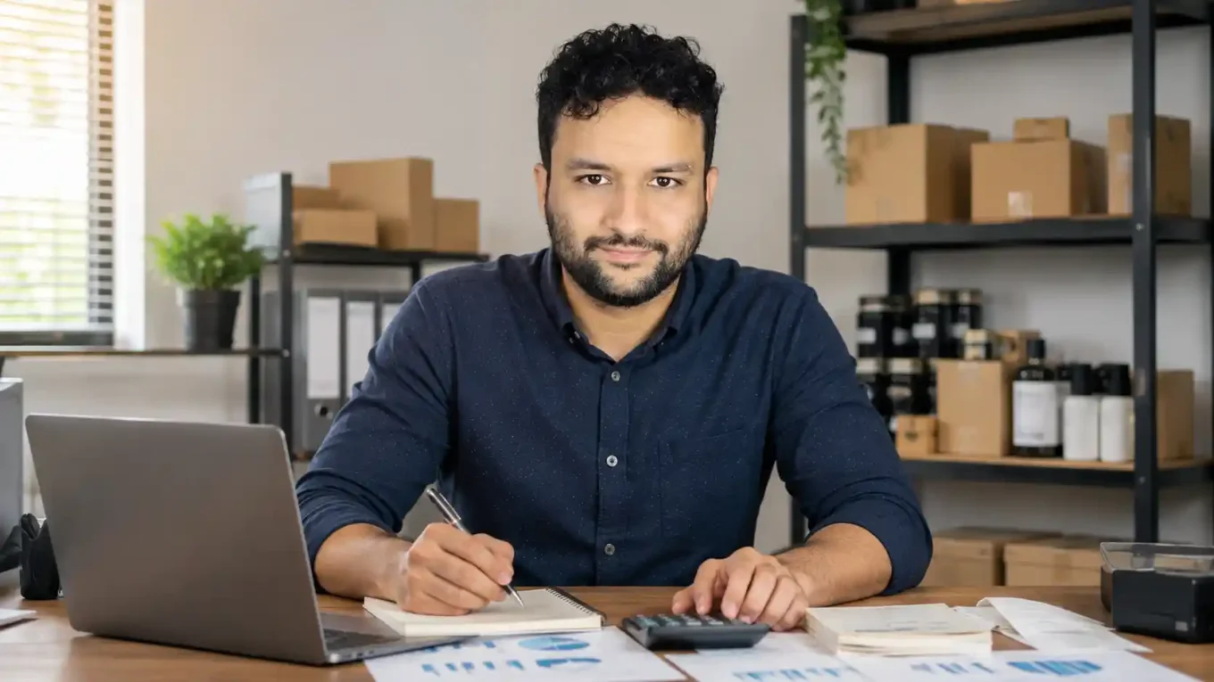Empreendedor organizando o planejamento financeiro e o fluxo de caixa do negócio