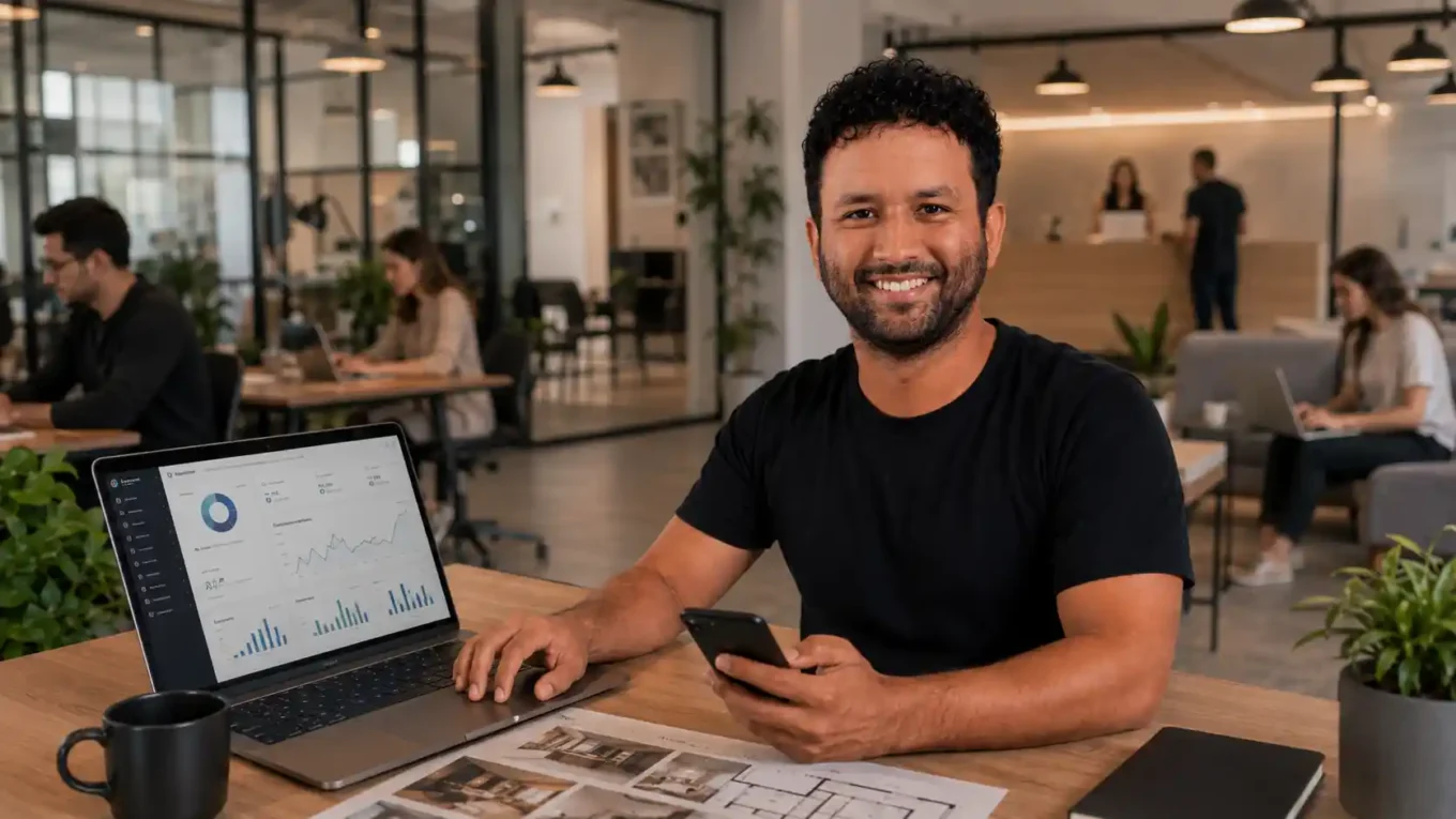 Ambiente de coworking representando estratégia de tráfego pago para atração de clientes