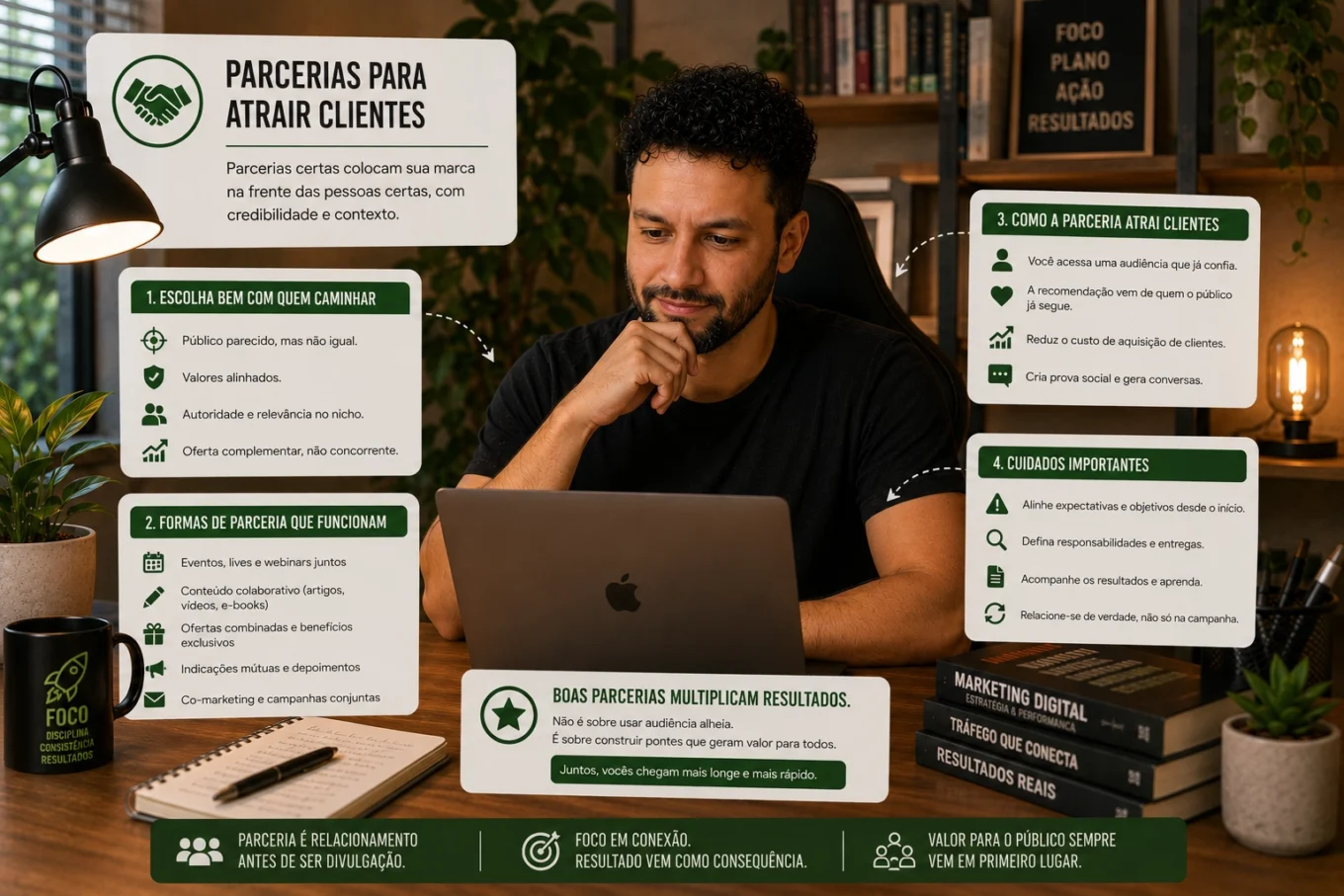 Parcerias para atrair clientes construídas com confiança e utilidade