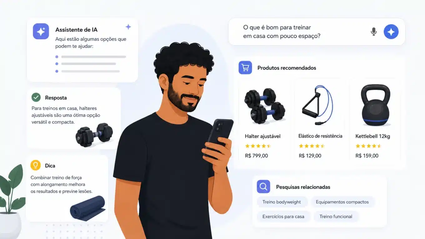 Busca com IA e consultas aprimoradas em uma interface de pesquisa