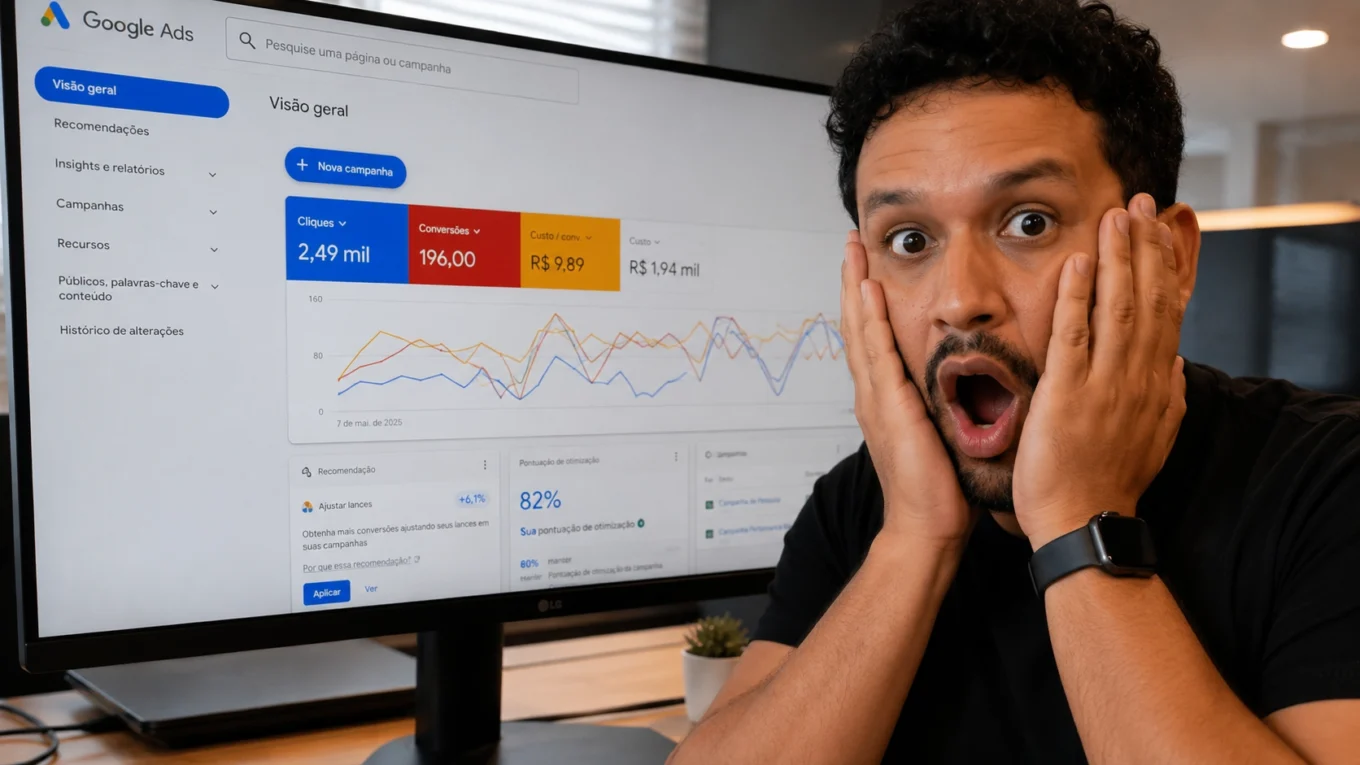 Gestor revisando metas de CPA e ROAS no Google Ads antes da atualização